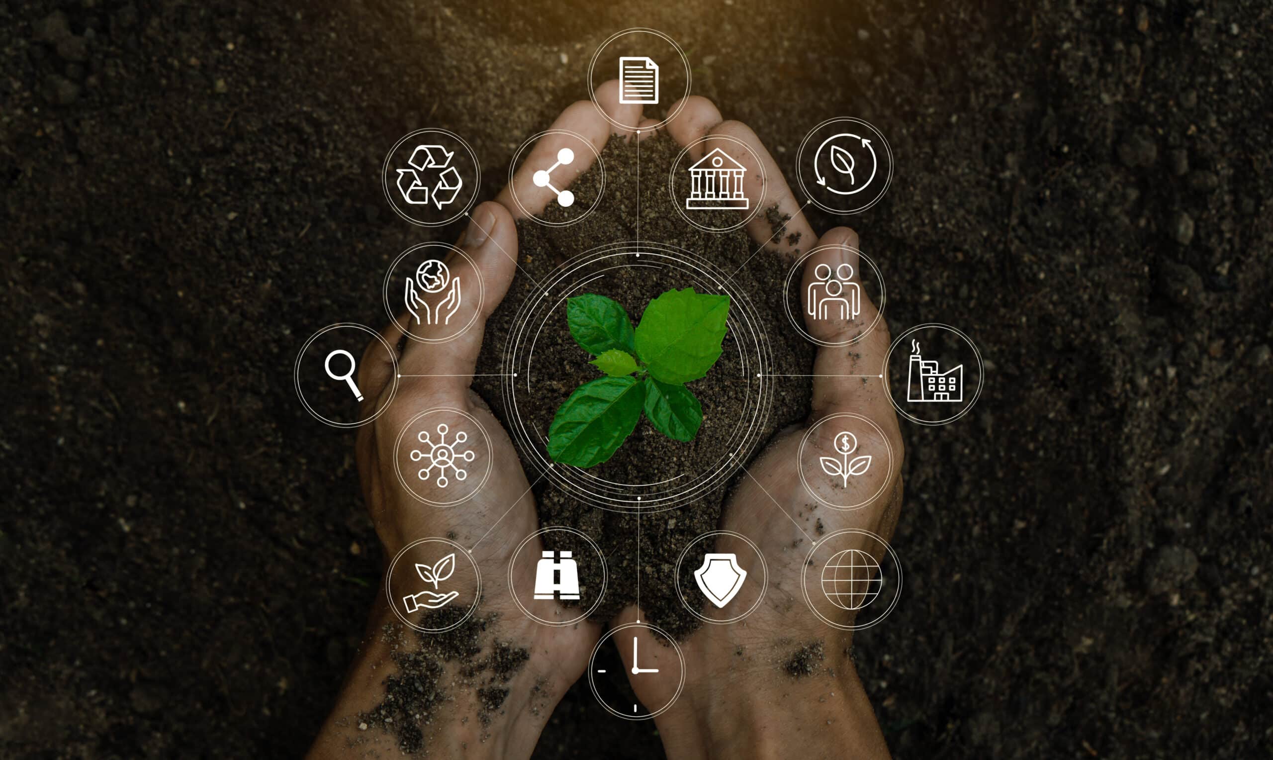 ESG icon concept in the woman hand for environmental, social, an